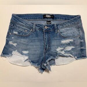 REWASH Wowens Juniors Blue Light Wash Distressed Cutoff Jean Shorts 9